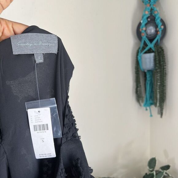 Anthropologie Sunday in Brooklyn Shift Dress Size Small Black Mischa Pom Pom New - Picture 6 of 8